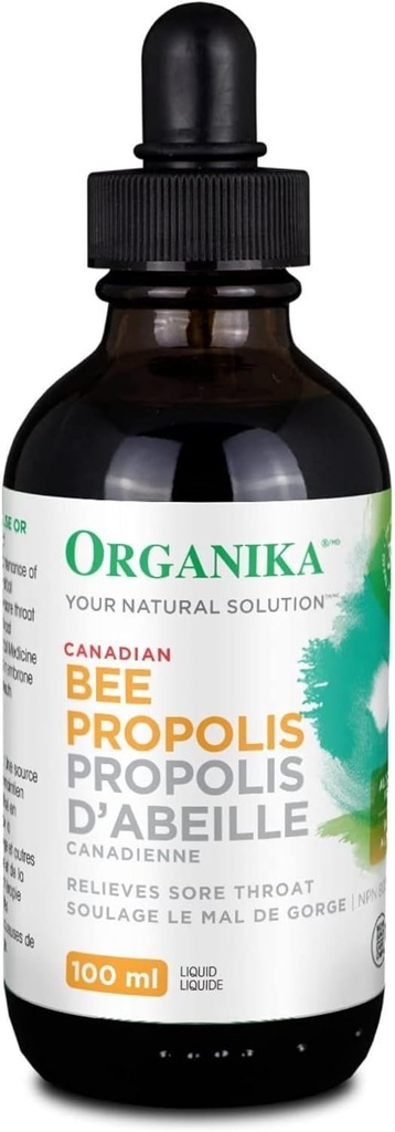 Organika Bee Propolis Liquid - 100ml 3.38oz - Soporte Natural de Inmune, Sore Throat Relief, Antioxidante, Sin alcohol