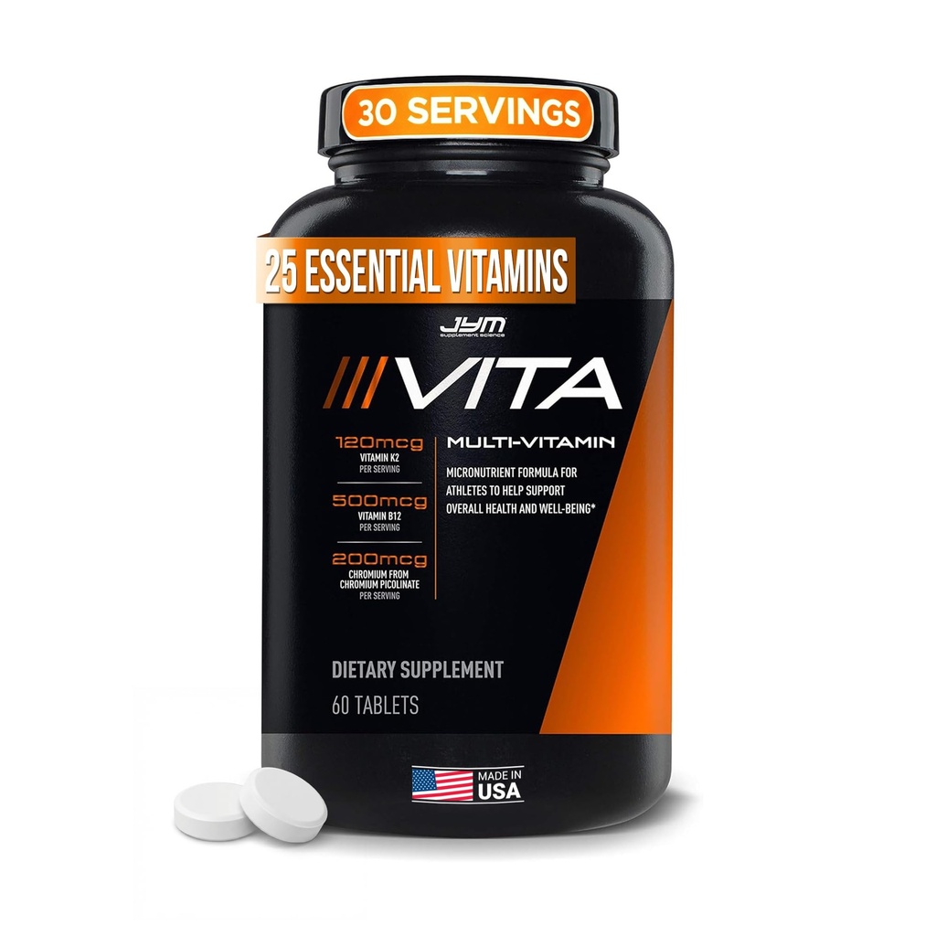 JYM Supplement Science Vita JYM Sports Multivitamin &amp; Mineral Support, Vitamina A, C, B6, B12, E, K, Boron, Biotin, Potasio 60 Tablets