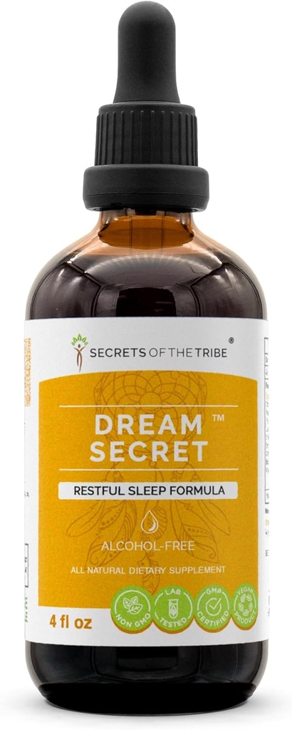 Secretos de la tribu - Secreto del sueño, Fórmula del sueño respetuoso, Suplemento de hierbas gotas extracto líquido libre de alcohol (4 fl oz)