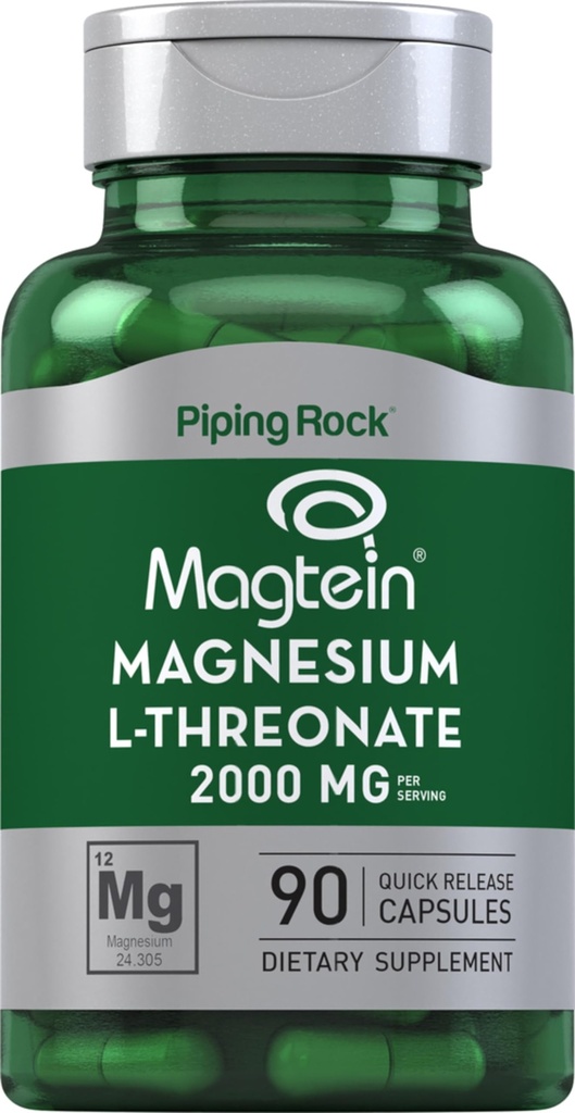 Piping Rock Magnesium L-Threonate Capsules Ø 2000mg TENIDO 90 Píldoras Silencio con Magtein Silencioso Suplemento para Hombres y Mujeres ANTE NO GMO, Gluten Free