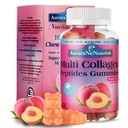 Multi Collagen Peptides Gummies, Azúcar Hidrolyzed 5000mg Protein丨Type I,II,III,V,X con Biotina Ácido Hialurónico Vitamina C A D B6 B12 L-Glutathione para el cabello de piel Bono Conjunto de uñas -Peach Gummies