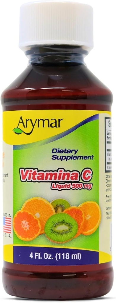 ARYMAR Vitamina C para Adultos, Soporte Inmunitario, Antioxidante, Sabor Naranja (4 Fl Oz/Pack de 1)