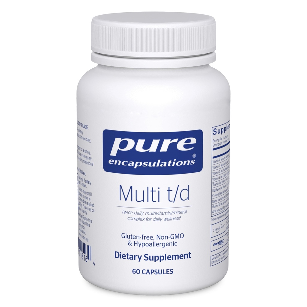 Encapsulaciones Puras Multi T/D - Suplemento Mineral Multivitamínico - para el Bienestar Diario, Cardiovascular &amp; Salud Inmunitaria* - Rico en vitaminas " Minerales - Gluten Gratis " Vegetariano - 60 cápsulas