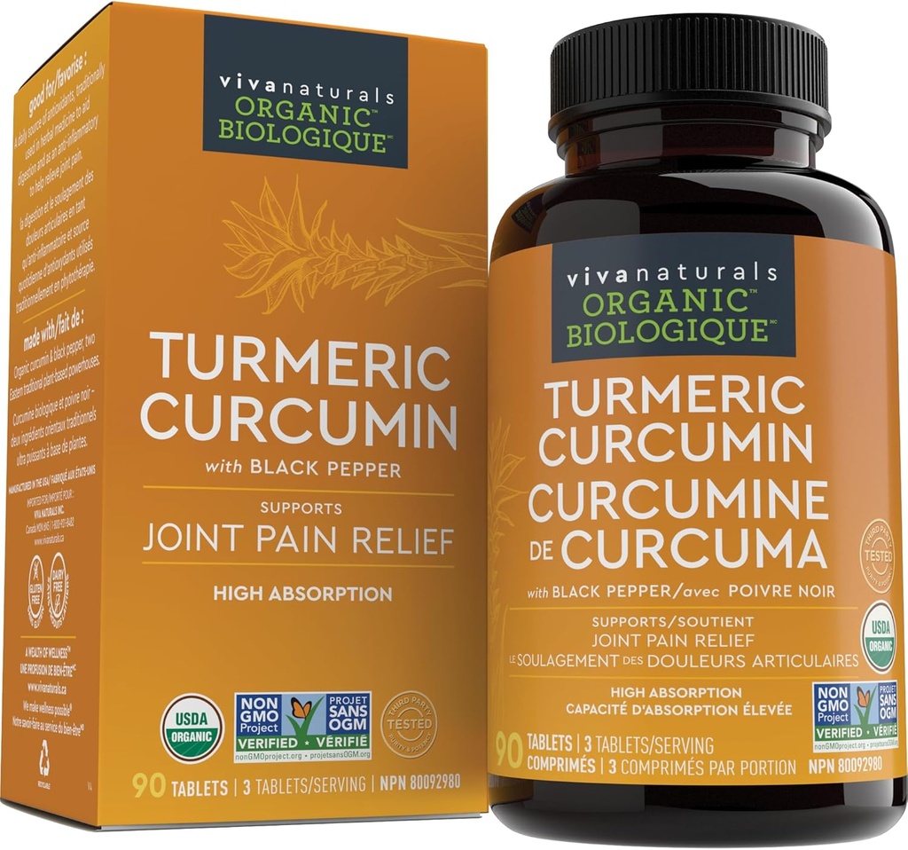 Viva Naturals Curcumina Turmérica, 1500 mg, 120 Tabletas – con Pepper Negro para la Absorción – para el Soporte Conjunto y Defensa Celular