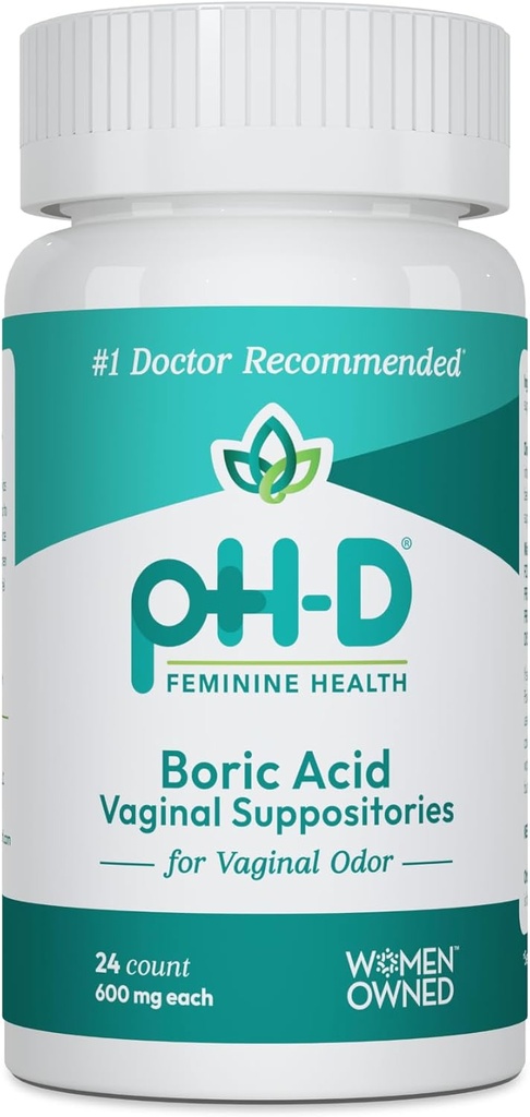 pH-D Feminine Health - 600 mg Boric Acid Suppositories - Mujer Propieda - para el uso del olor vaginal - 24 Conteo
