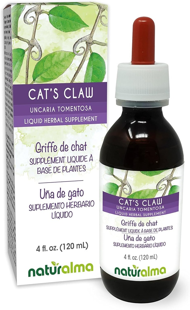 Naturalma Cat's Claw (Uncaria tomentosa) corteza Alcohol-Free Tintura - 4 fl oz Liquid Extract in Drops - Herbal Supplement - Vegan