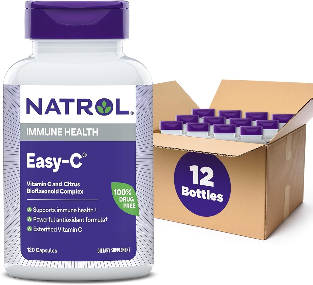 Natrol Easy-C Soporta Salud Inmune con Vitamina C y Bioflavonoides, Bios Vegi Capsules, 500 mg, 120 Conde (Pack of 12)