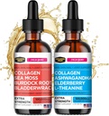 Collagen Mojo Liquid Collagen Peptides with Sea Moss, Burdock Root & Bladderwrack + Liquid Collagen Peptides with Ashwagandha, Elderberry & L-Theanine