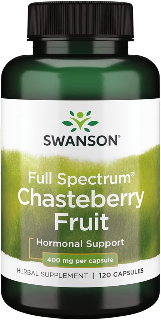 Swanson Chasteberry Fruit - Suplemento Herbal Promoción de la Salud de las Mujeres " Menopausal " Apoyo Menstrual - May Support Balance " Skin Health - (120 cápsulas, 400 mg cada una)