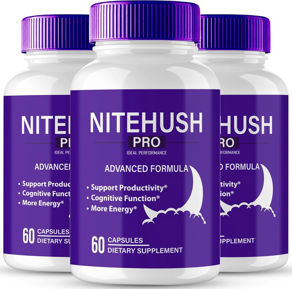 Nite Hush Pro Brain Supplements for Memory and Focus Capsules, NiteHush Advanced Formula Brain Health Support - Maximum Strength Nootropics NiteHushPro All Natural Support Pills Reviews (3 Pack)