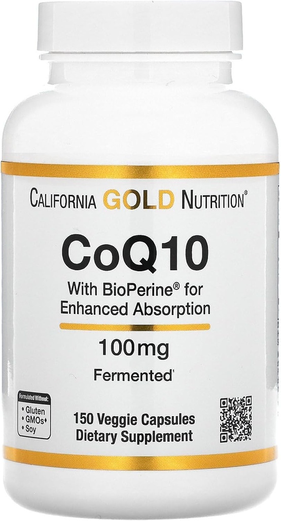 CoQ10 by California Gold Nutrition - USP-Verified, Fermented Coenzyme Q10 with BioPerine - Mitocondrial Support - Vegan Friendly - Gluten Free, Non-GMO - 100 mg - 150 Veggie Capsules