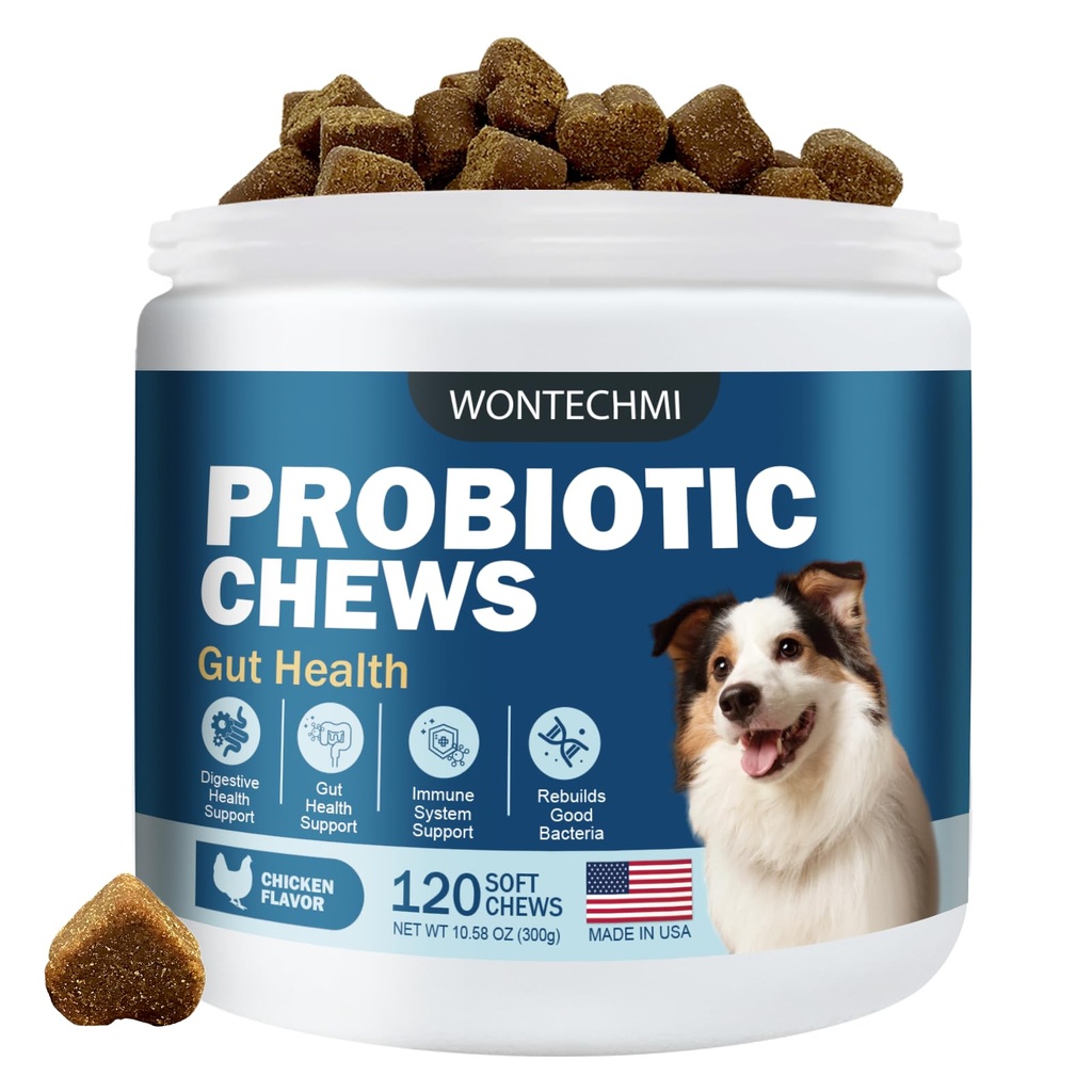 Probióticos para perros, Mejorar las picaduras de picazón de la piel, Gut Health, Yeast Balance, Alergías, Inmunity, Dog Probiotics and Digestive Enzymes with Prebiotics, Reduce la diarrea (Chicken, 120 chews)
