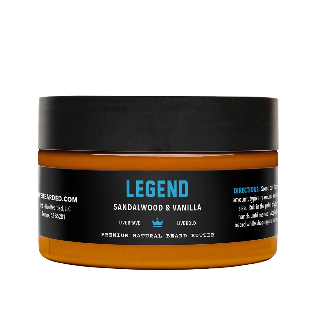 Vivido barba mantequilla, 3 fl oz - Hecho en los Estados Unidos - All-Natural Leave-in acondicionador y suavizador con Shea ¦ Legend Scent - Sandalwood, Vanilla