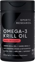 Sports Research® Omega-3 Krill Oil 1000mg - Pure Antarctic Superba Krill with Phospholipids, Choline " Astaxanthin - MSC Certified Sustainable · Non-GMO · Gluten Free - 60 Softgels