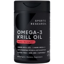 Sports Research® Omega-3 Krill Oil 1000mg - Pure Antarctic Superba Krill with Phospholipids, Choline " Astaxanthin - MSC Certified Sustainable · Non-GMO · Gluten Free - 60 Softgels