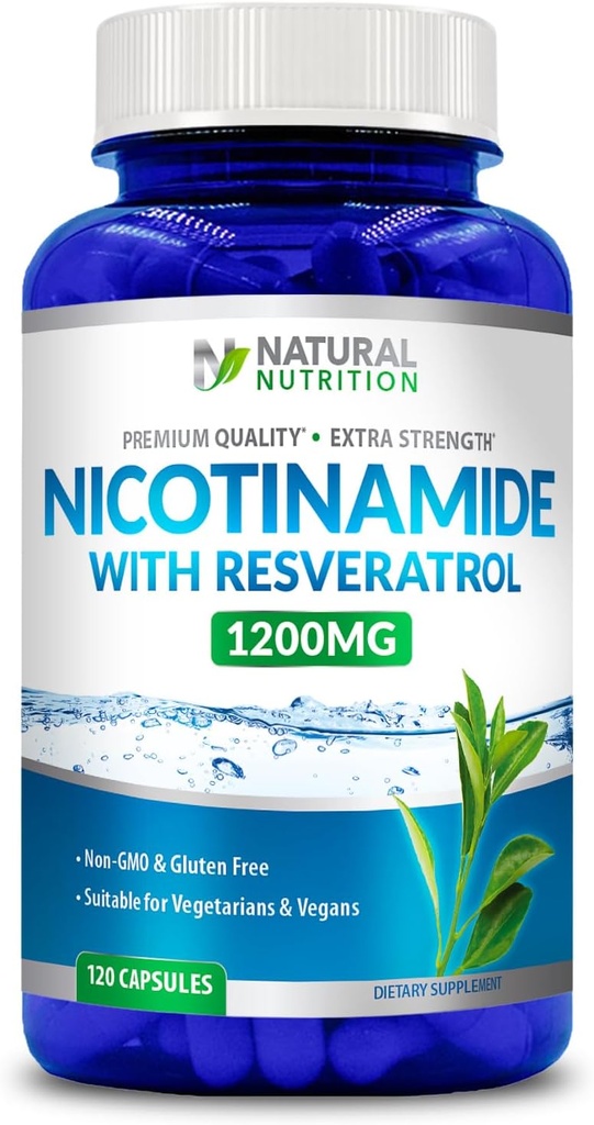 Generic Natural Vitamin Extra Strength Nicotinamide with Resveratrol 1200mg (Vitamin B-3) 120 Veggie Capsules Gluten Free & Non-GMO