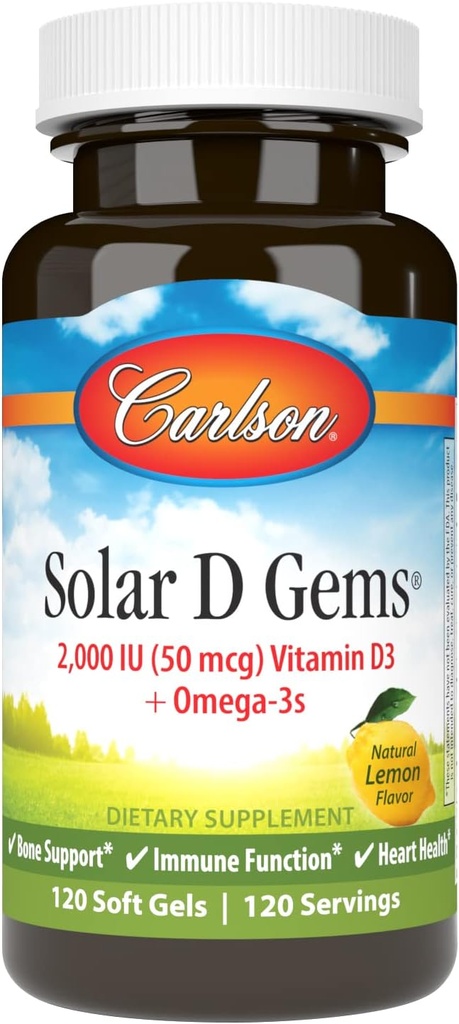 Laboratorios Carlson Solar D Gems Vitamina Natural D3, 2000 UI, 120 Softgels
