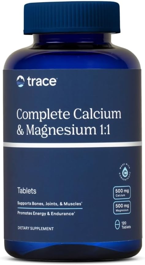Trace Minerals Complete Calcium &amp; Magnesium 1:1 - Suplemento dietético para la salud ósea &amp; Energy Support - Suplemento mineral para la salud inmunitaria - Fórmula con minerales marinos - 120 Tablets (30 Servimientos)