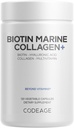Codeage Biotin Marine Collagen Peptides - Wild-Caught Marine Collagen Types I & III, Biotin, Vitaminas C &amp; E, Hyaluronic Acid, Amino Acids, Fruit and Herb Blend, Non-GMO - 120 cápsulas