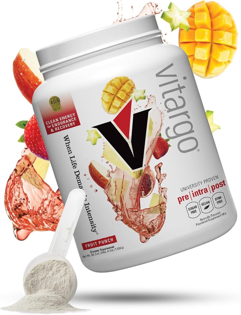 Vitargo Carbohydrate Powder, 2X Faster Digesting, 4.4 LB Fruit Punch, No Bloat, No Crash, Pre, Intra &amp; Post, Sugar-Free Complejo Carb Powder para la recuperación, resistencia &amp; ganancia muscular, Made in USA