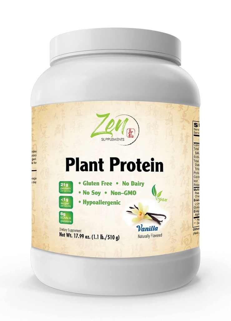 Plant Protein-Vanilla 510G 1.1LB-Powder- 25 Grams of Protein Per Serving -Vegan, Low Net Carbs, Non Dairy, Gluten Free, Lactose Free, No Sugar Added, Soy Free, Kosher, Non-GMO