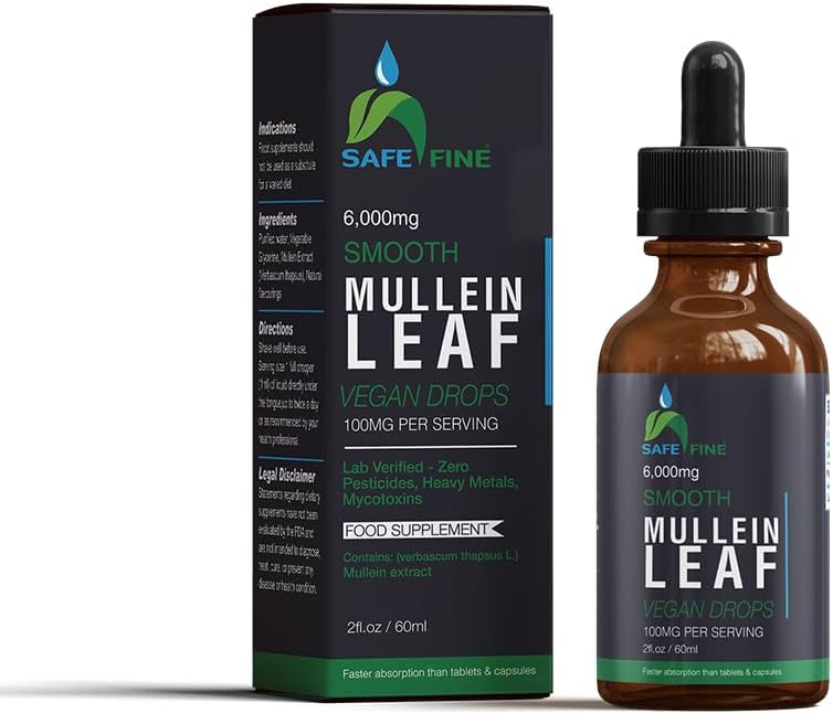 Bombas de Tintura de Mullein Orgánica para la Salud Respiratoria – Soporte de Pulido Natural, Sin Alcohol, Vegan, No GMO, Extracto Herbal, 2 fl oz (60ml) Ayuda Natural del sueño &amp; Apoyo Inmunitario