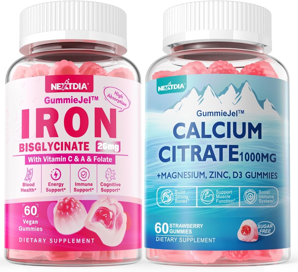 Calcio Citrate 1000mg Gummies rellenos + Iron Bisglycinate 26mg
