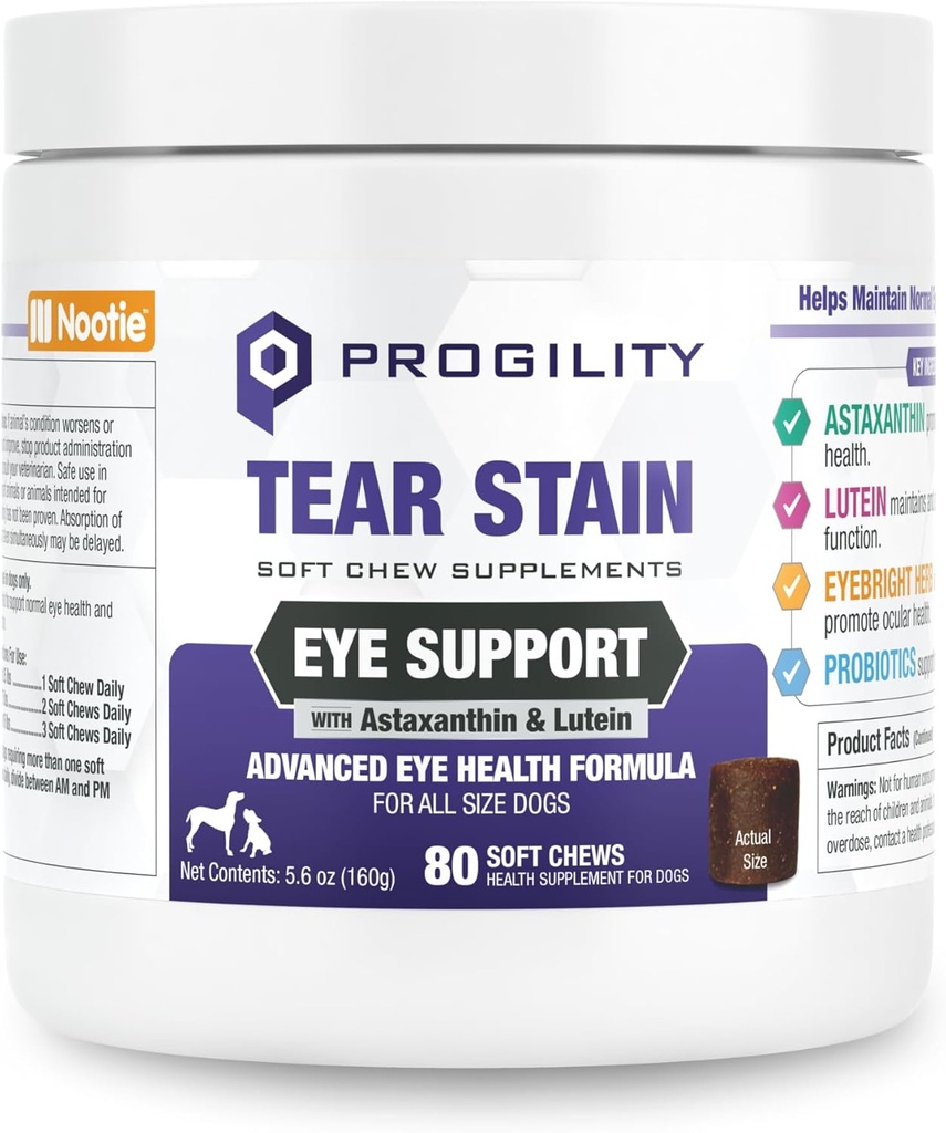 Nootie Progility Tear Stain Suplemento para perros, Advanced Eye Health Fórmula, ayuda a minimizar las estainas de lana, 80 chews, vendido en más de 5,000 Vet Clinics y Pet Stores Worldwide