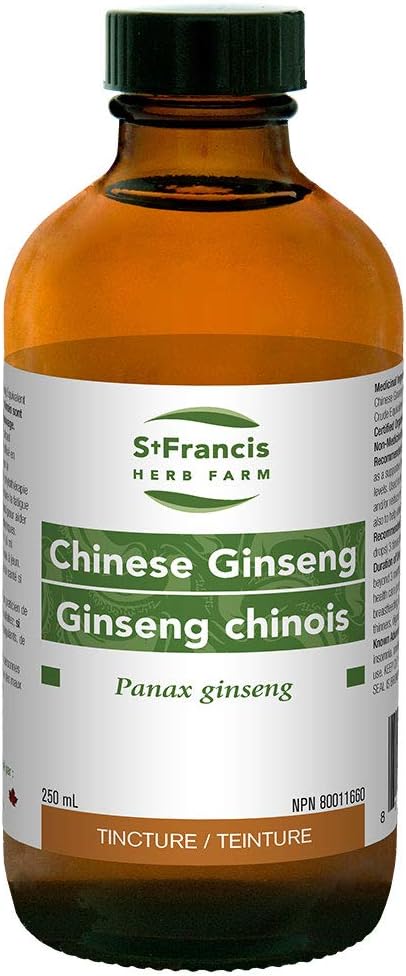 St Francis Herb Farm - Chinese Ginseng (Panax ginseng, root) Certified Organic Herbal Tincture Extract – tradicionalmente utilizado en la medicina herbal como terapia de apoyo para la promoción de la salud