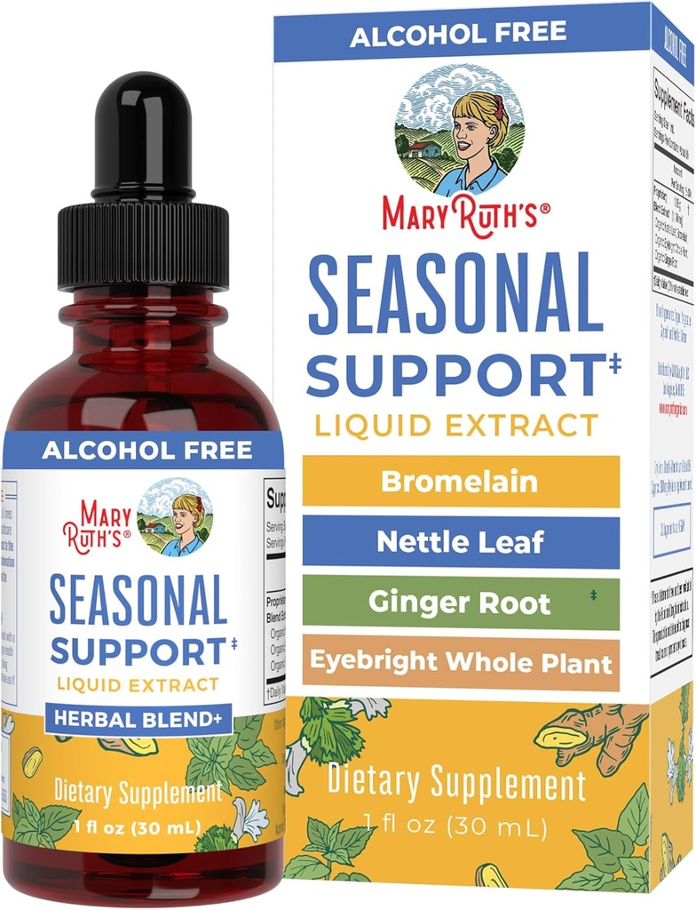 MaryRuth Organics Seasonal Support Liquid Extract Herbal Blend Ginger Root  Bromelain ← Orgánica Nettle Leaf  4 Herbal Blend vidas Herbs Tradicional Herbs