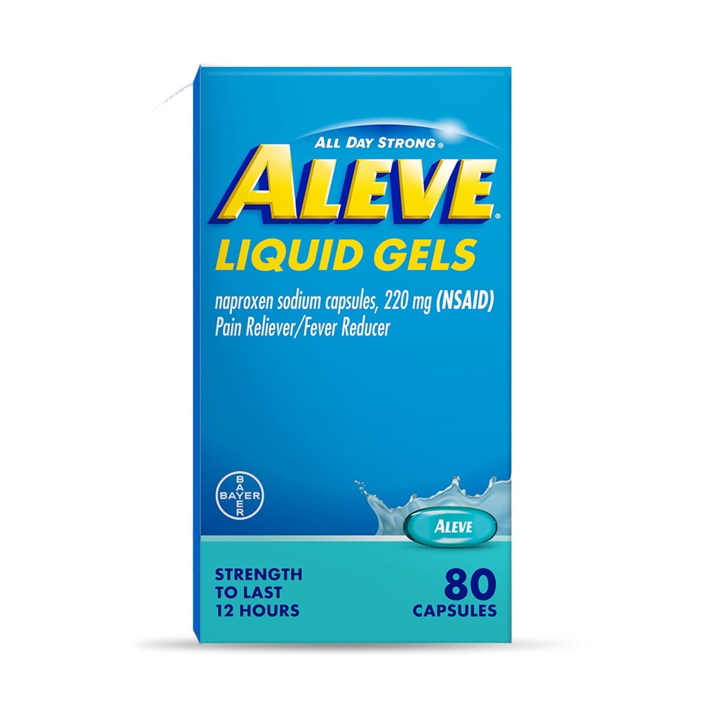 Aleve Pain Reliever & Fever Reducer Liquid Gels, Naproxen Sodium, Pain Relief, 80 Count