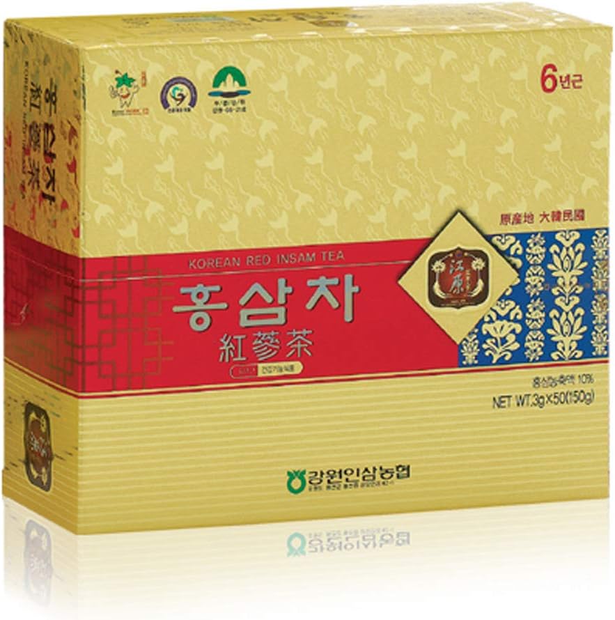 Gangwoninsam] 6 Year Korean Red Ginseng Tea (3g x 50 Packets) – Contains 6 Year Korean Red Ginseng Extract, Korean Tea, Individually Packaged