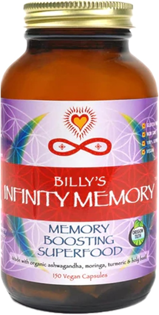 Infinity Memory and Focus Supplement, Superfood Brain Fuel with Organic Lions Mane Mushroom, Ashwagandha, Holy Basil, & Turmeric, Supplements for Women and Men (150 Capsules)