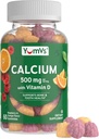 YumVs Calcio 500 mg con Vitamina D3 - Raspberry & Orange Flavor Calcio Vitamina D Gummies, Suplemento de Calcio Chewable para Adultos Infantiles, Vitamina D Calcio Gummies, Kosher Halal Gluten Gratis (60 Cuenta)