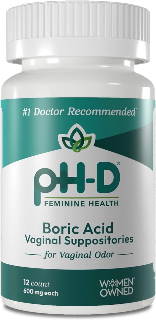 pH-D Feminine Health Support - 600 mg Boric Acid Suppositories - Mujer Propieda - para el uso del olor vaginal - 12 Conteo