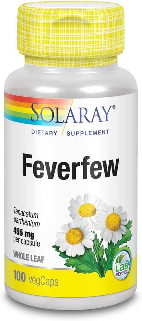 SOLARAY Feverfew Leaf 455mg  Head Discomfort, Circulatory Health &amp; Blood Vessel Support Supplement TEN Vegan " Non-GMO TEN 100 VegCaps