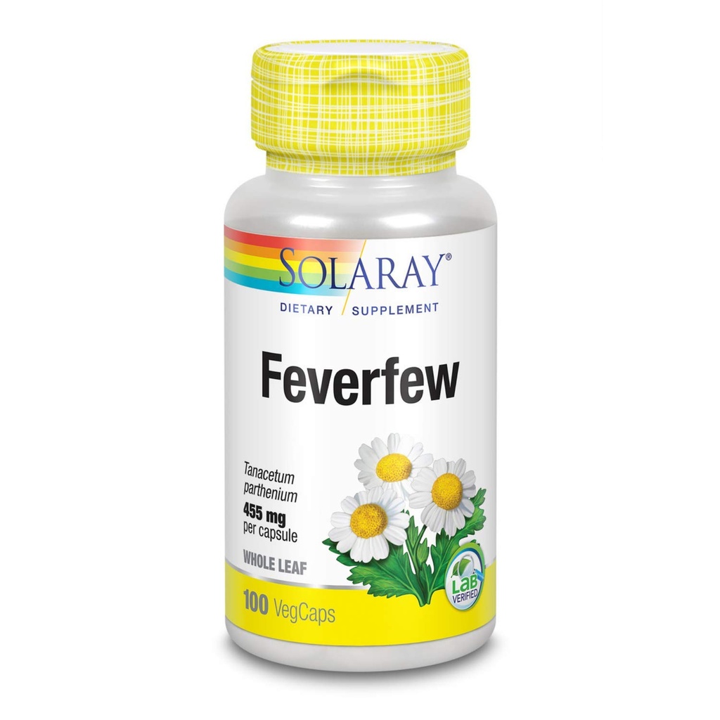 SOLARAY Feverfew Leaf 455mg  Head Discomfort, Circulatory Health &amp; Blood Vessel Support Supplement TEN Vegan " Non-GMO TEN 100 VegCaps