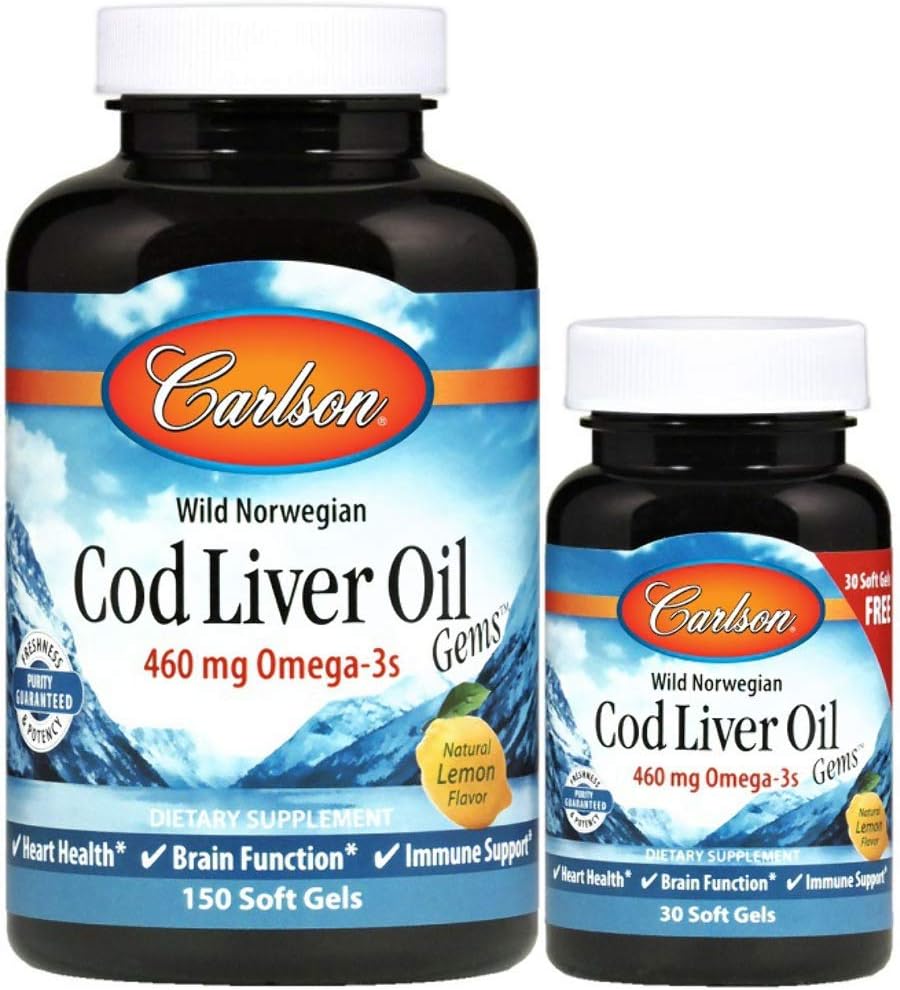 Carlson Laboratories Cod Liver Oil Gems - Ligeramente Lemon 1000 Milligrams 150+30 Sgels