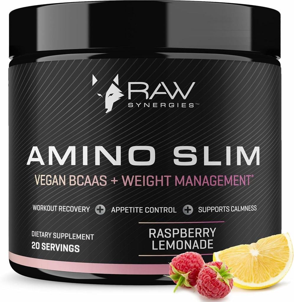 Amino Slim - Slimming BCAA Weight Loss Drink for Women, Vegan Amino Acids, L-Glutamine Powder for Post Workout Recovery & Fat Burning ← Daily Appetite Suppressant, Metabolism Booster Stress Relief