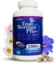 True Moringa Plus+ Apoyo al sueño Suplemento 10:1 Extracto Silencioso 20,000 mg de Moringa orgánica, manzanilla, flor de pasión, raíz de Valerian, Hibiscus for Relaxation ← Ayuda natural del sueño para adultos (150 cápsulas)
