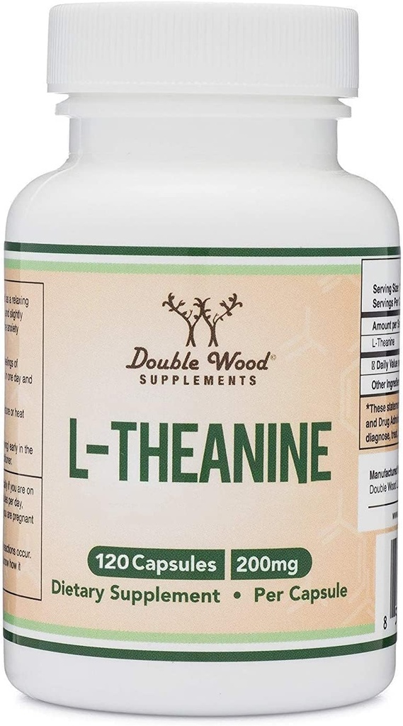 L-Theanine 200mg Double Strength - Supports Health Sleep Response and Relaxation - 120 Capsules (Third Party Tested, Gluten Free, Vegan) by Double Wood