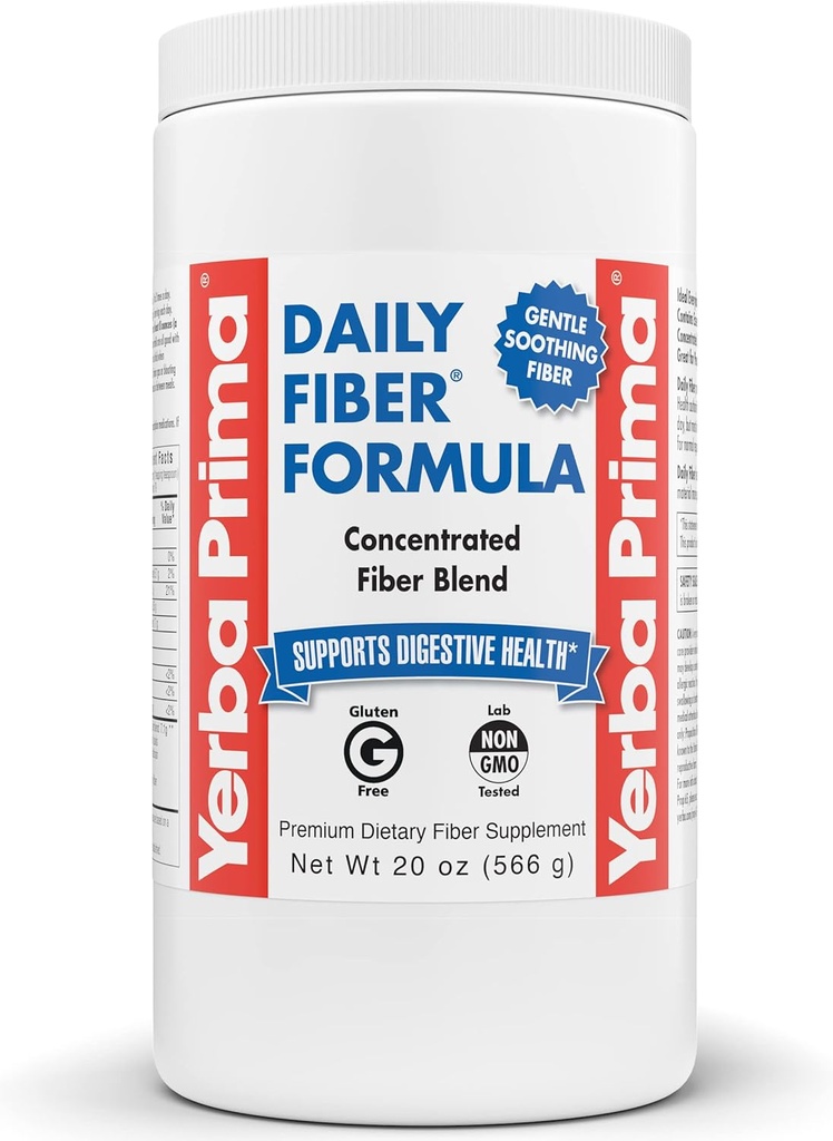 Yerba Prima Daily Fiber Formula - 20 oz Powder - Unflavored, Concentrated Blend of Soluble/Insoluble, Psyllium Seed Husks, Acacia Gum, Apple Fiber for Bulk - Suplemento Dietary Bulking - Regularidad
