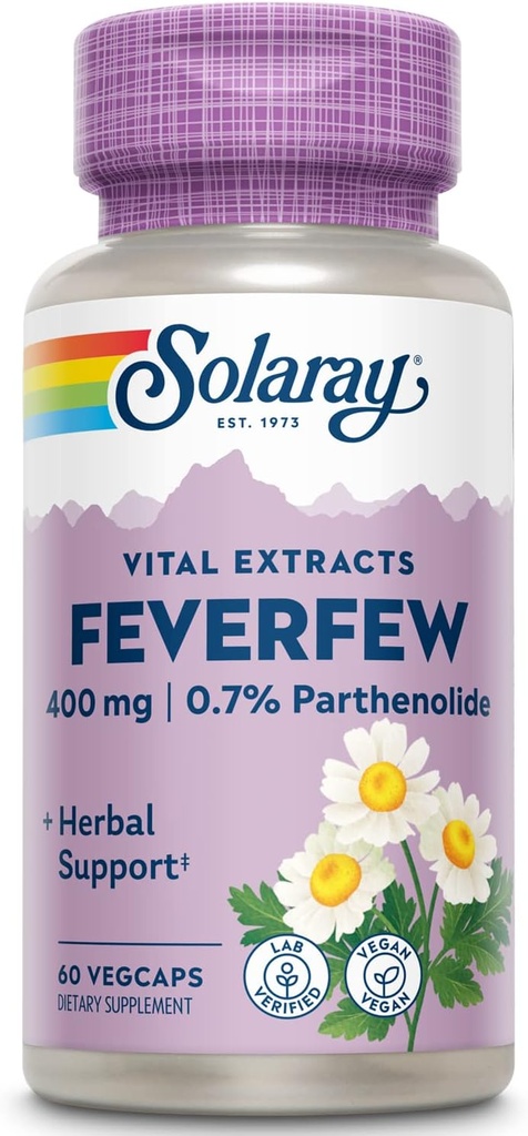 SOLARAY Feverfew Extract 400 mg ← Círculos saludables &amp; vasos sanguíneos, Head Comfort Support ← Non-GMO TEN 60 VegCaps