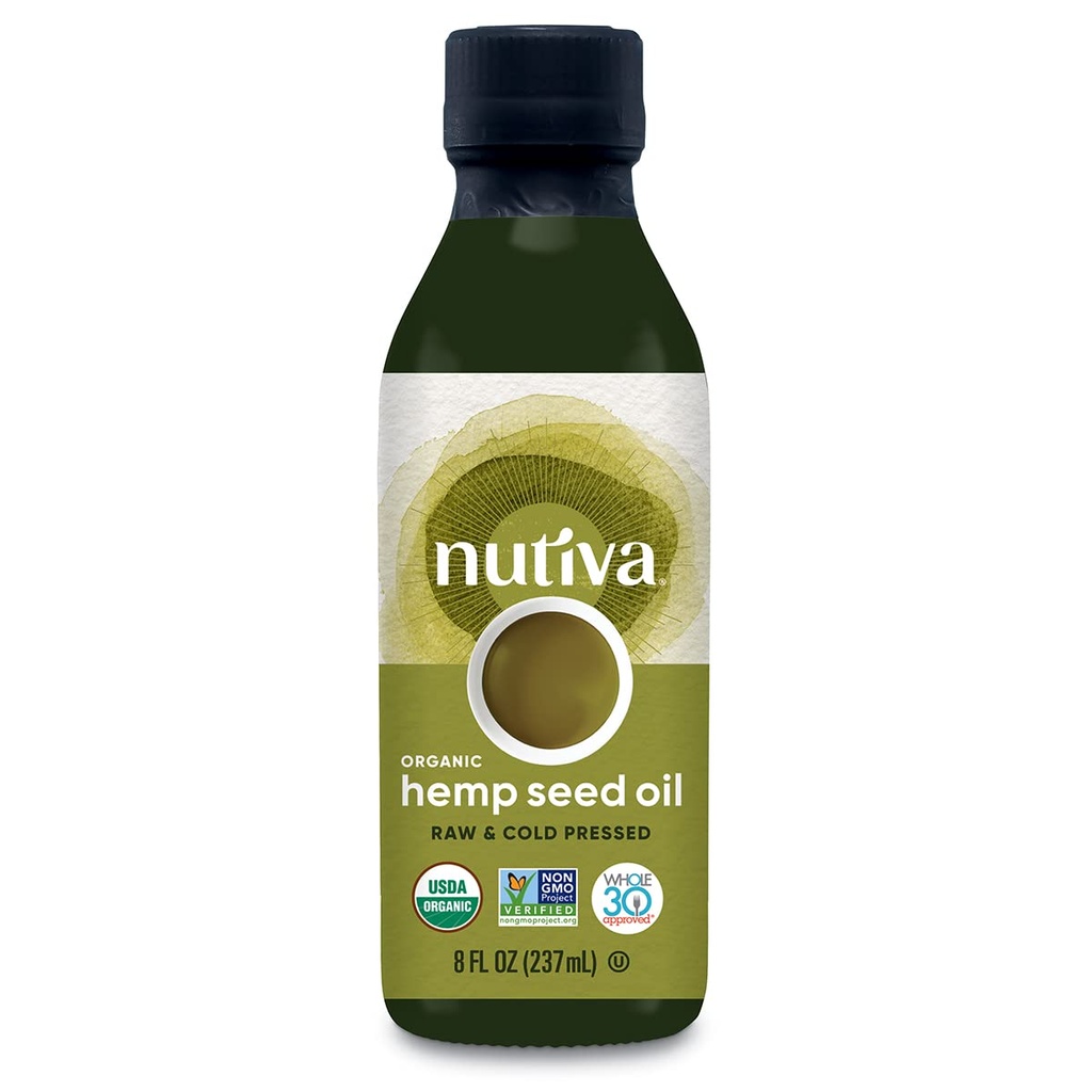 Nutiva Aceite de semilla de cáñamo orgánico, frío, sin refinar de no GMO, con cáñamo canadiense sostenible, de 8 onzas