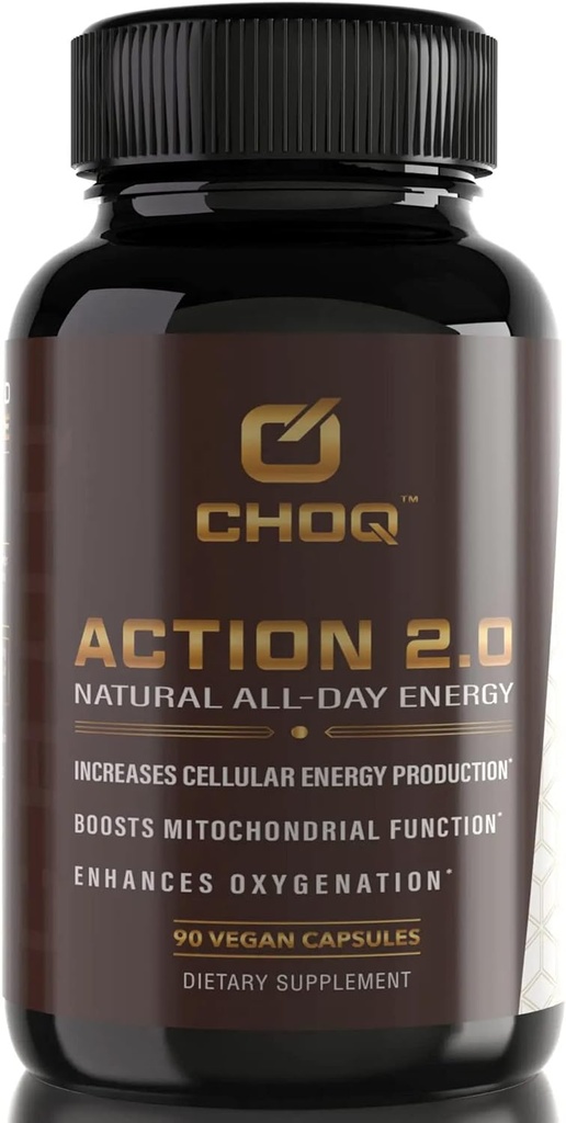 CHOQ Action 2.0 Energy &amp; Circulation Support - Rhodiola Rosea, Beetroot & B12 Suplemento - Nitric Oxide Booster for Men &amp; Women - Focus &amp; Recovery - 90 cápsulas