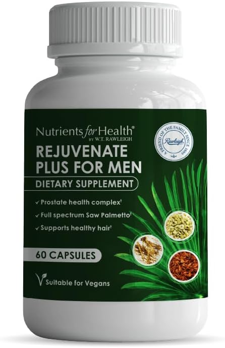 Rawleigh Rejuvenate Plus for Men: 60 Vegan Capsules ← High-Potency 320mg Saw Palmetto ← Pumpkin Seed, Pygeum Bark ← Plant Sterols, Lycopene &amp; Rosemary ← Prostate Health Support Supplement