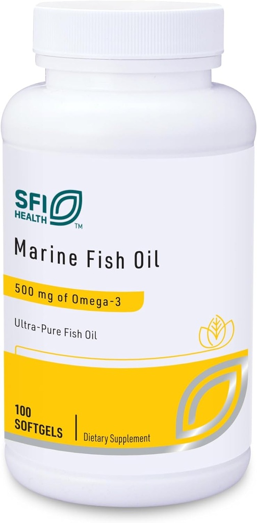 Klaire Labs SFI Health Marine Fish Oil - Ultra Pure 300 Milligrams EPA & 200 Milligrams DHA Omega 3 Unflavored Fish Oil with No Fishy Taste, Cholesterol-Free &amp; Gluten-Free (100 Softgels)