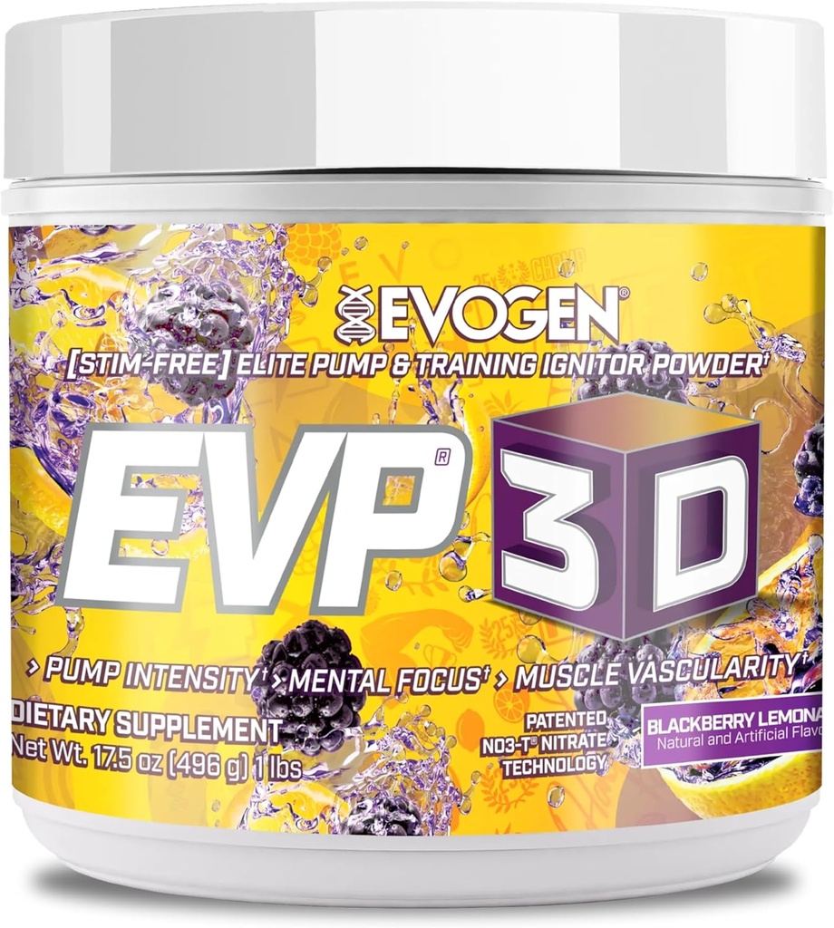 Evogen EVP-3D ← Extreme Pre-Workout Pump Ignitor, Arginine Nitrate, Citrulline, Beta-Alanine, Lions Mane ← BlackBerry Lemonade ← 40 Servings