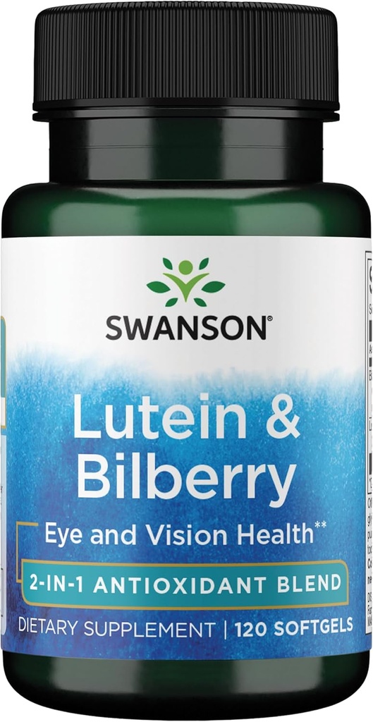 Swanson Standardized Lutein &amp; Bilberry - Suplemento Natural Promoción de la vista " Ojo Salud - Fórmula para ayudar a reducir la fatiga ocular " Strain - (120 Softgels)