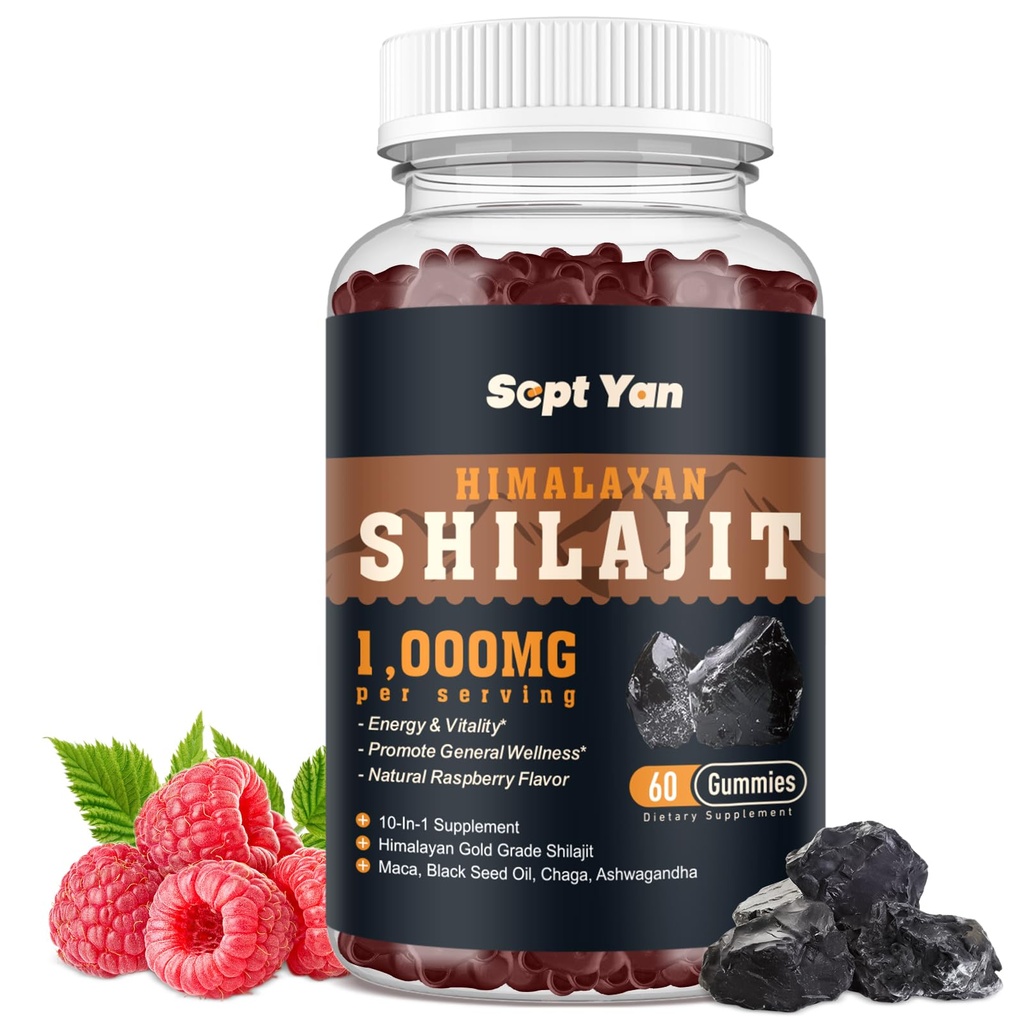 Shilajit Gummies 1000mg - Shilajit Pure Himalayan Organic for Men & Women 85+ Trace Minerals Shilajit Resin with Ashwagandha, Maca, Black Seed Oil - Energy, Brain, Immunity, Sugar Free Raspberry 60ct